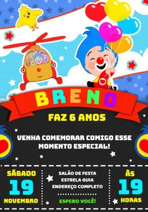 Convite de Aniversário Palhaço Plim Plim para Editar Online