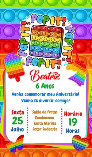 Convite Aniversário Pop It Colorido para Editar Online