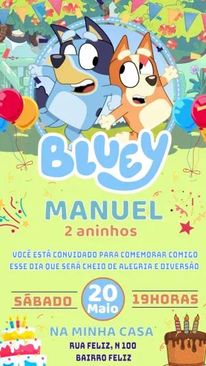 Convite Aniversário Bluey e Bingo para Editar Online