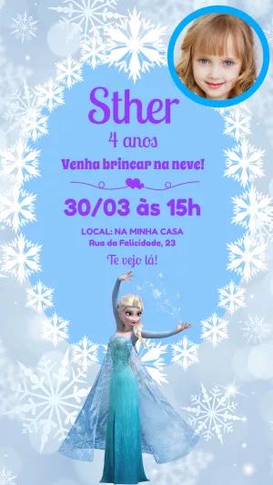Convite Aniversário Frozen com Foto para Editar Online