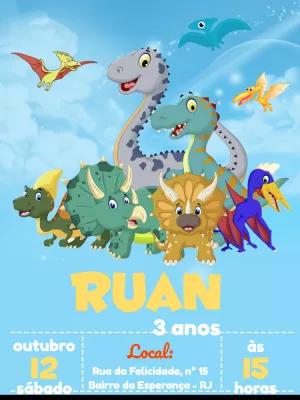 Convite de Aniversário Dinossauro Baby para Editar Online