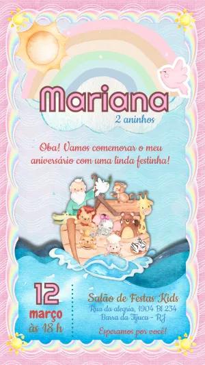 Convite Aniversário Arca de Noé Menina para Editar Online