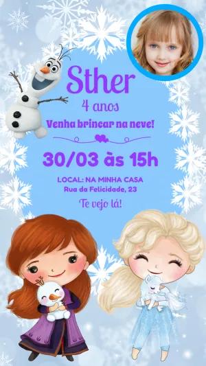Convite de Aniversário Frozen com Foto para Editar Online
