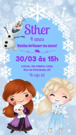 Convite Aniversário Frozen com Anna e Elsa para Editar Online