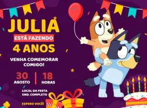 Convite de Aniversário Bluey e Bingo para Editar Online