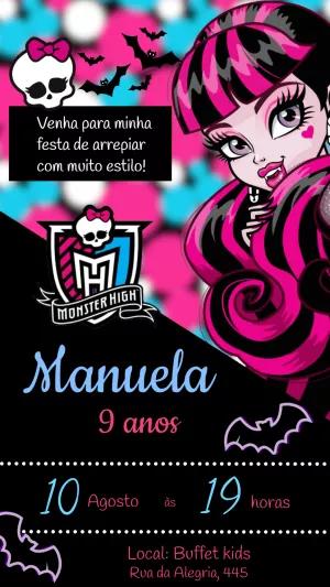 Convite Monster High Editável Online para Festa de Aniversário