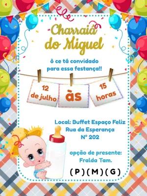 Convite Charraiá Chá de Bebê Junino para Editar Online