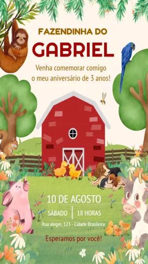 Convite de Aniversário Fazendinha com Animais para Editar