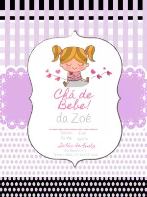 Convite Chá de Bebê Menina Delicada para Editar Online