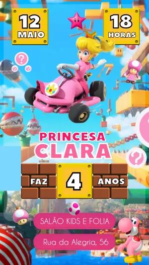 Convite de Aniversário Princesa Peach para Editar Online
