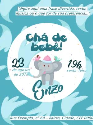 Convite Chá de Bebê Elefantinho Azul para Editar Online