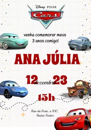 Convite de Aniversário Carros Disney para Editar Online