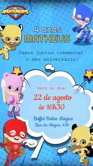 Convite de Aniversário Os Aventureiros para Editar Online