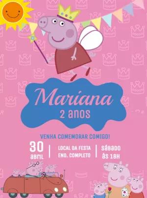 Convite Aniversário Peppa Pig Princesa para Editar Online