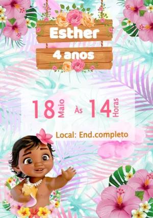 Convite Aniversário Moana Baby Tropical para Editar Online