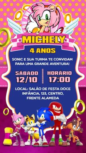 Convite Aniversário Sonic e Amy Rose para Editar Online