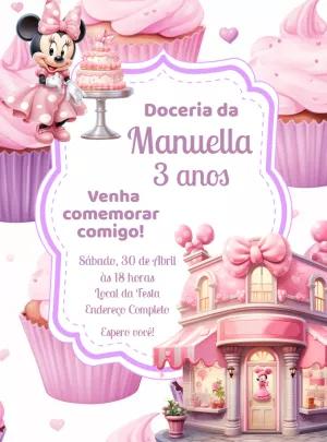 Convite Aniversário Doceria da Minnie para Editar Online