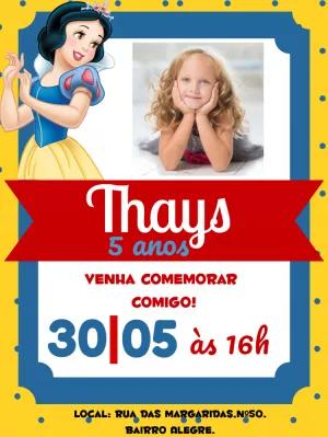 Convite Aniversário Branca de Neve com Foto para Editar Online
