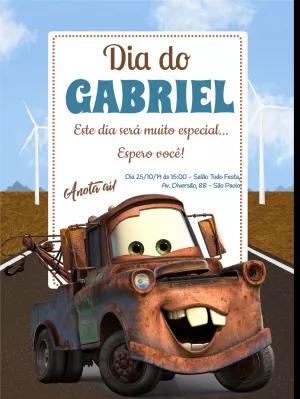 Convite de Aniversário Carros com Mater para Editar Online
