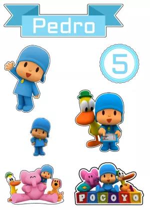 Topo de Bolo Pocoyo com Personagens para Editar e Imprimir