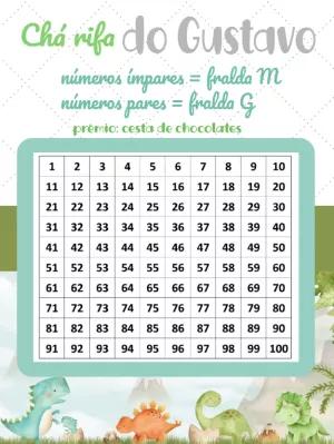Chá Rifa Dinossauro Baby com Números para Editar Online