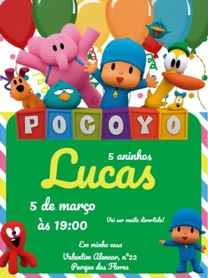 Convite de Aniversário Pocoyo e sua Turma para Editar Online