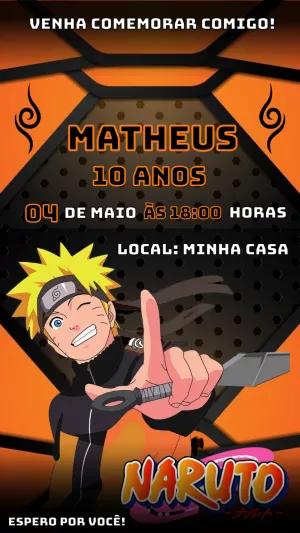 Convite de Aniversário Naruto para Editar Online e Imprimir