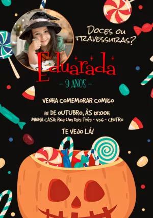 Convite Aniversário Halloween com Foto para Editar Online