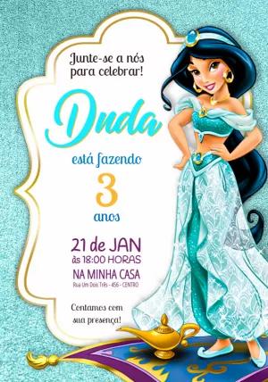 Convite Aniversário Princesa Jasmine para Editar Online