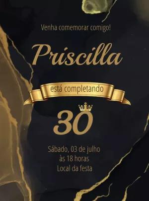 Convite Aniversário Preto e Dourado Elegante para Editar Online