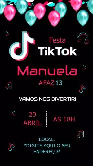 Convite de Aniversário TikTok Editável com Tema Rede Social