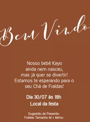 Convite Chá de Bebê Minimalista Marrom para Editar Online