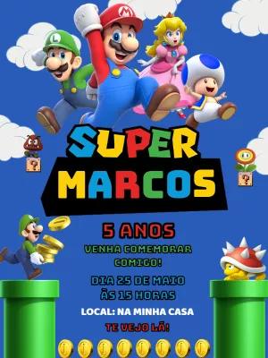 Convite Super Mario Bros: Festa de Aniversário para Editar