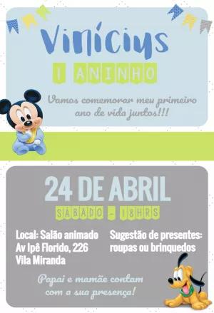 Convite de Aniversário Mickey Baby para Editar Online