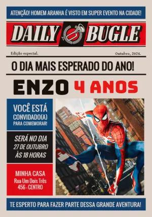 Convite Aniversário Homem Aranha Jornal para Editar Online