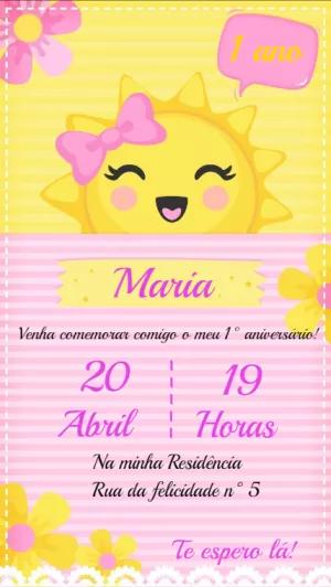 Convite de Aniversário Raio de Sol Menina para Editar Online