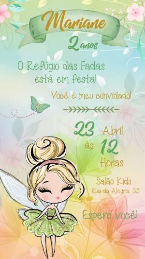 Convite de Aniversário Tema Fada Sininho Editável Online