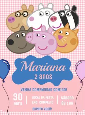 Convite de Aniversário Peppa Pig e Amigos para Editar Online