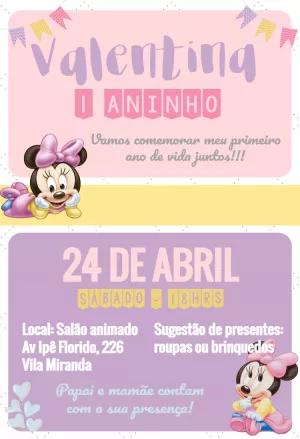 Convite de Aniversário Minnie Baby para Editar Online