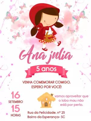 Convite Aniversário Chapeuzinho Vermelho para Editar Online