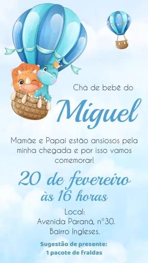 Convite Chá de Bebê Dinossauro no Balão para Editar Online