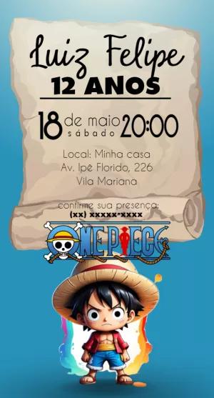 Convite de Aniversário One Piece com Luffy para Editar Online