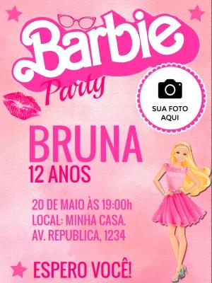 Convite Aniversário Barbie com Foto para Editar Online