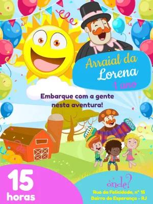 Convite Aniversário Arraiá Mundo Bita para Editar Online
