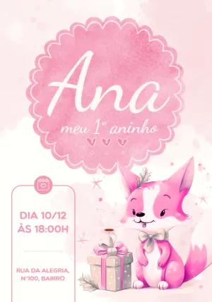 Convite Aniversário Raposinha Rosa para Editar Online