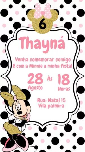 Convite de Aniversário Minnie Mouse Dourado para Editar Online