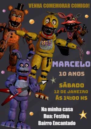 Convite Aniversário Five Nights at Freddy's para Editar Online