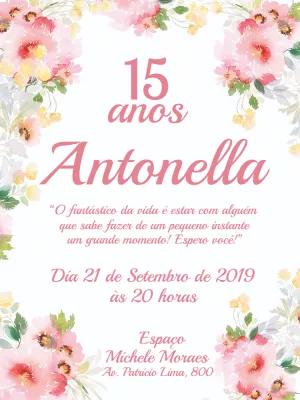 Convite de 15 Anos Floral Aquarela para Editar Online