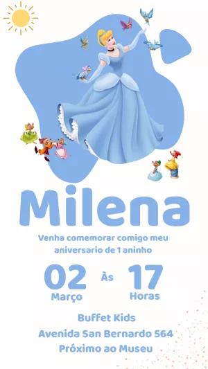 Convite de Aniversário Cinderela para Editar Online
