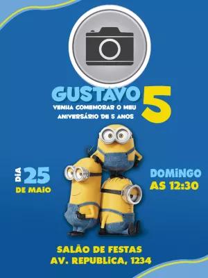 Convite de Aniversário Minions com Foto para Editar Online